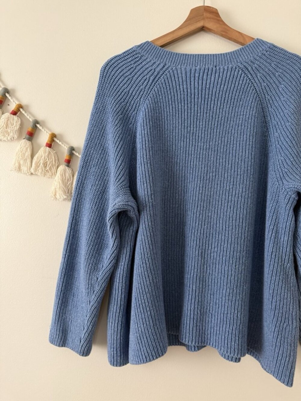 Talbots Blue 100% Cotton V-neck Ribbed Knit Cardigan Chunky Cottage Cozy 3x - Picture 6 of 8